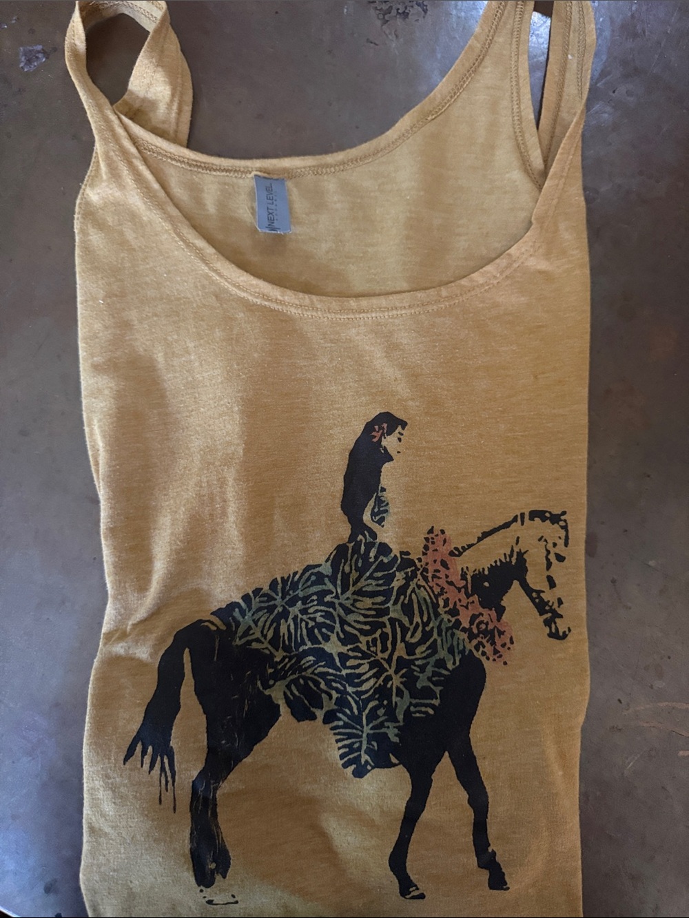 Next Level Apparel Mustard Yellow Graphic Crop Tank with Horse Rider